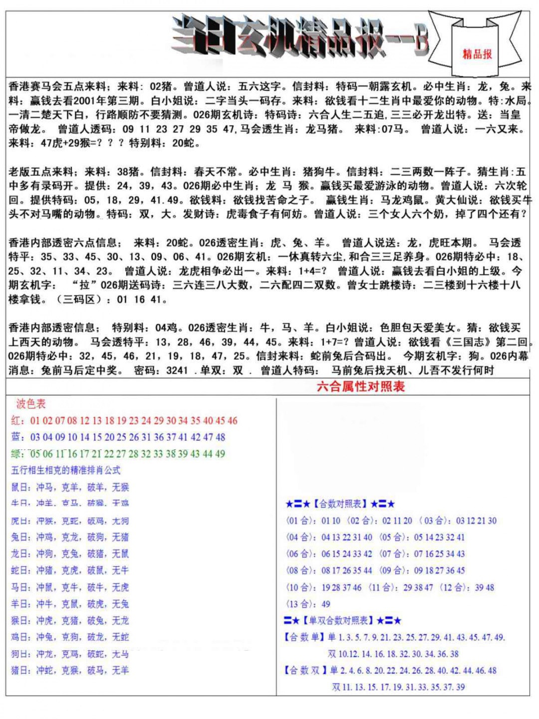 026期当日玄机精品报B[图]
